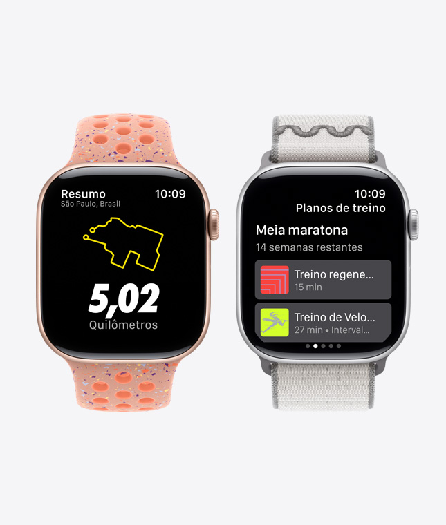Aparelhos Apple Watch Series 11, app Nike Run Club e recursos dos Planos de Treino