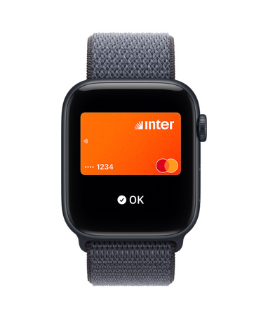 Apple Watch SE 3 com caixa meia-noite de alumínio e pulseira loop esportiva azul-âncora, Apple Pay no app Carteira, Digital Crown no lado direito