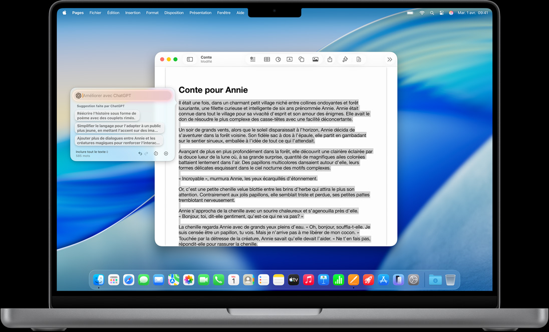 L’option Rédiger dans les outils d’écriture, affichée sur MacBook