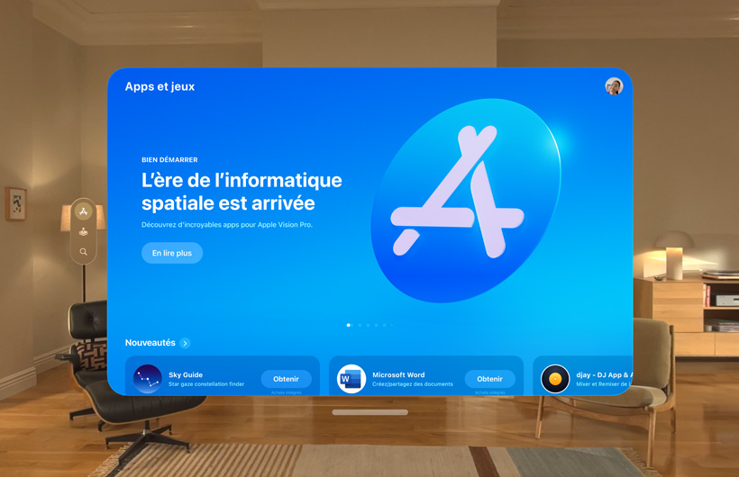 Interface de l’Apple Store affiché sur Apple Vision Pro