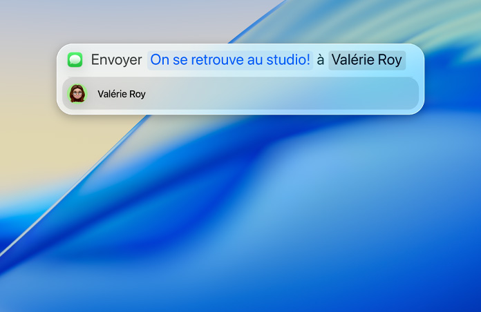 Exemples montrant l’utilisation de Spotlight pour envoyer des messages