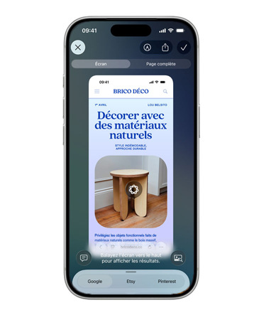 iPhone affichant sous forme de grille des images de plusieurs lampes champignons provenant d’Etsy, ainsi que des onglets Google et Pinterest