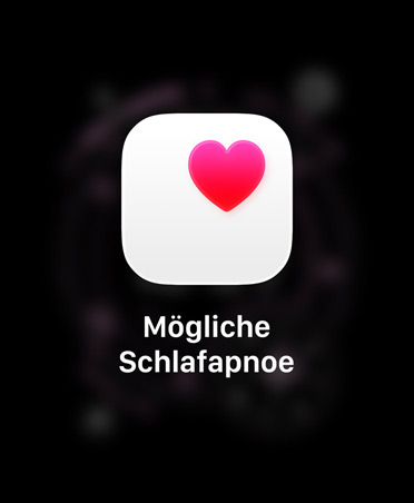 Mitteilung: Mögliche Schlafapnoe, pinkes Herz in weißem Feld