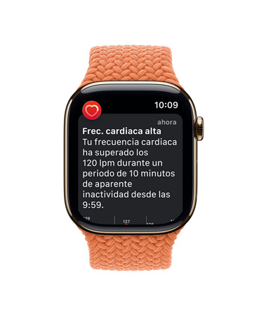 Apple Watch Series 11, caja de titanio, color oro, notificación de frecuencia cardiaca alta, correa Solo Loop trenzada, color cúrcuma