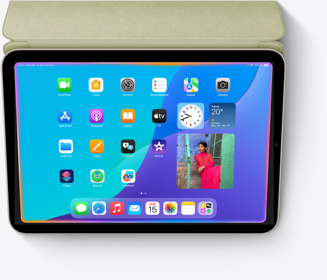 Un iPad mini con un diseño totalmente nuevo de Siri muestra una luz brillante alrededor del borde de la pantalla.