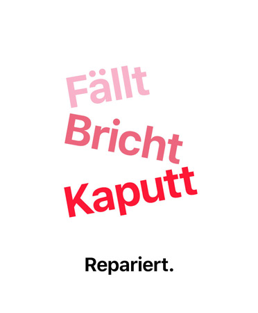 Fällt, bricht, kaputt, repariert