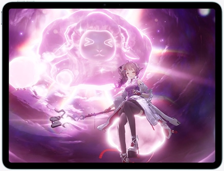 iPad Air, μπροστινή όψη, με προβολή σκηνής από το παιχνίδι δράσης Control