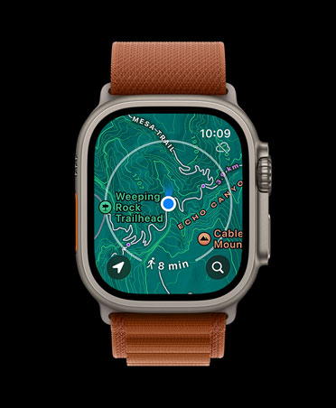 Apple Watch Ultra 3, natural colour, titanium case, offline map, upcoming directions, strap, terra cotta Alpine Loop