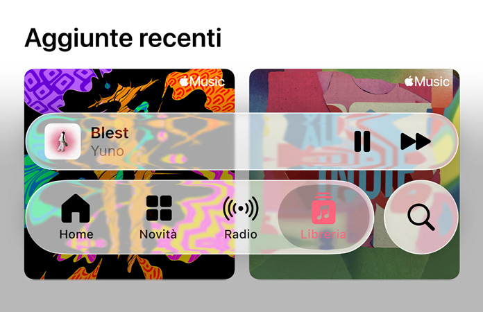 Alcuni comandi semitrasparenti di Apple Music lasciano intravedere lo sfondo