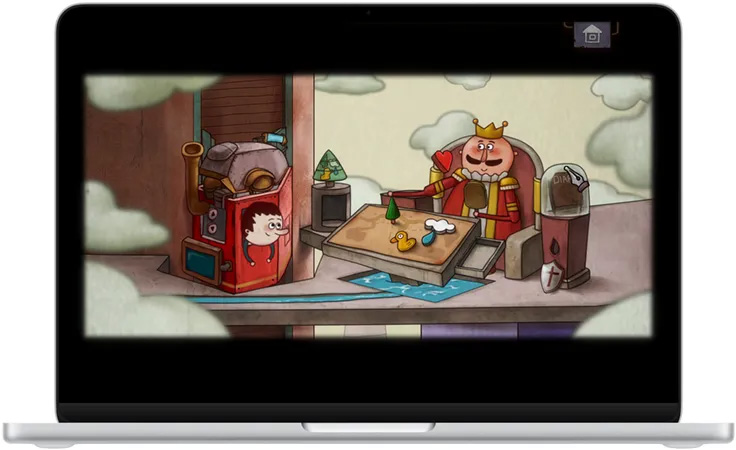 화면에 게임 장면이 표시된 실버 색상 MacBook Neo