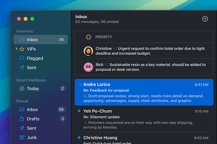 „Apple Intelligence“ svarbių laiškų funkcija programoje „Mail“