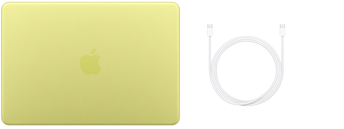 13 colių „MacBook Neo“, USB‑C įkrovimo kabelis ir 20 W USB‑C maitinimo adapteris