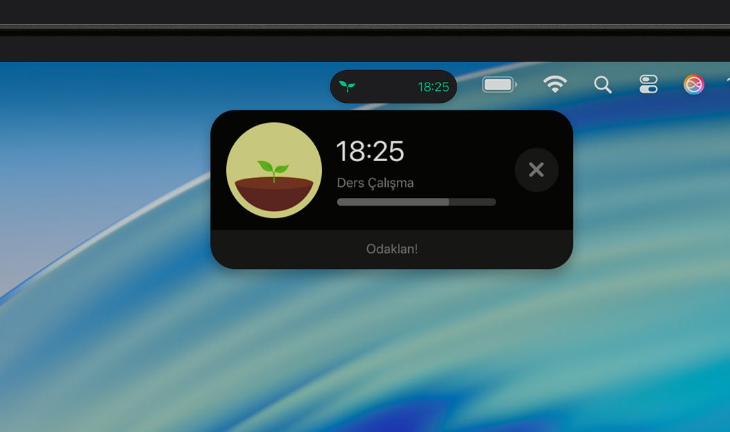 MacBook Pro, Canlı Etkinlik bildiriminde Forest uygulaması gösteriliyor
