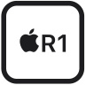 Quadratische Grafik mit gerundeten Ecken, innen ein Apple Logo neben dem Text „R1“