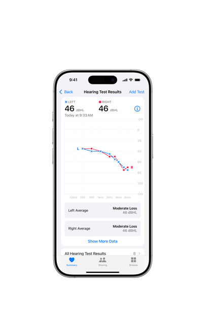 An iPhone displaying the results from an AirPods&nbsp;2 Hearing test.