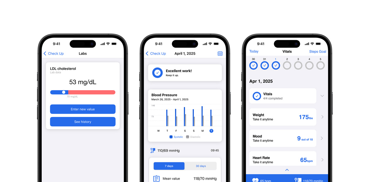 iPhone mostrando os recursos do app Corrie Health.