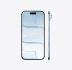 Vista frontal do iPhone Air azul‑céu, Dynamic Island centrada na parte superior, vista lateral do perfil ultrafino, botão lateral e botão Controlo da câmara