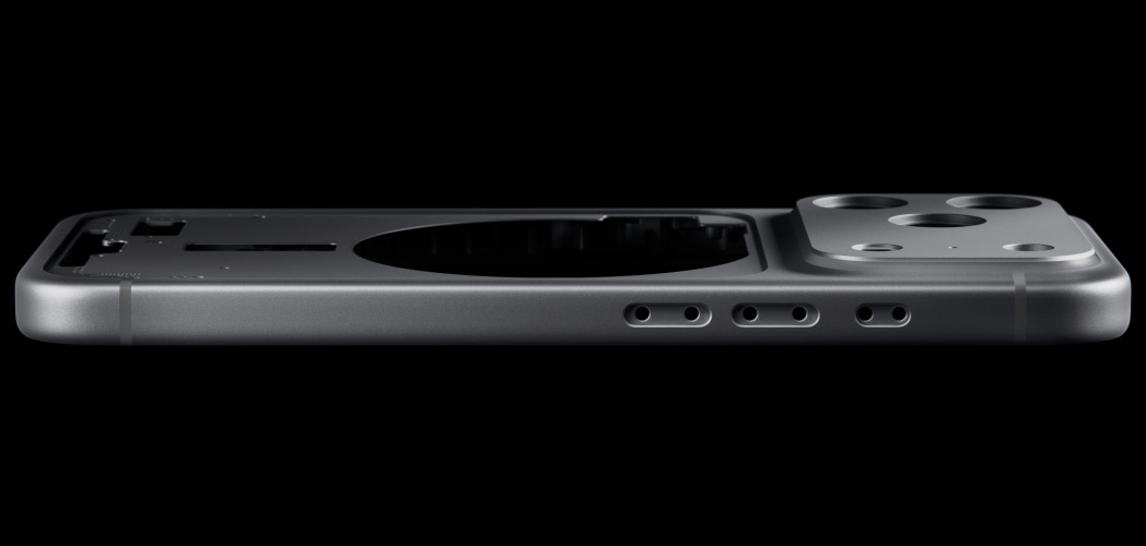 Vista traseira do iPhone 17 Pro, com estrutura unibody forjada em alumínio