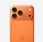 Kosmisk orange iPhone 17 Pro vist bagfra, Pro Fusion-kamerasystem øverst