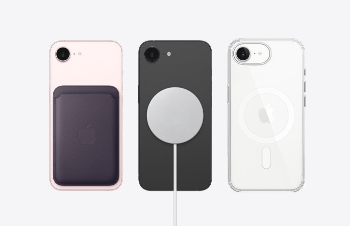 iPhone 17e, back exterior, MagSafe accessories attached