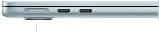 MacBook Air, closed,  left side, showing MagSafe and two Thunderbolt ports