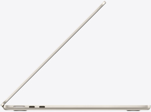 Otwarty MacBook Air w kolorze księżycowej poświaty widziany z boku