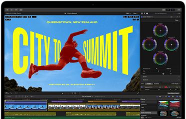 Ekran MacBooka Air, na którym widać montaż klipu wideo, co pokazuje możliwości czipa M5