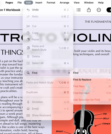 Nærbillede af menulinjen med valgmulighederne Fortryd, Gentag, Klip, Kopiér, Sæt ind m.m.