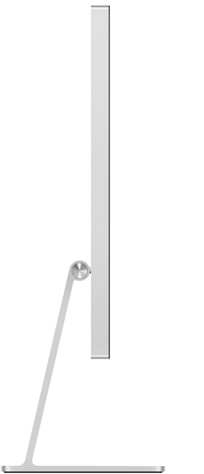 Pohľad zboku na Studio Display namontovaný na stojane s nastaviteľným sklonom